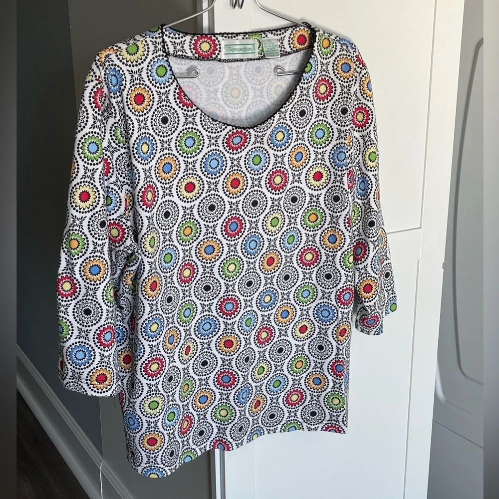 Shenanigan’s Colorful Geometric Design Cotton Blend 3/4 Sleeve Blouse Women’s XL - Picture 10 of 10